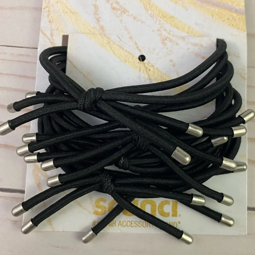 3x Scunci Ponytailers 6-pcs each pack Black 2 w/ Faux Pearls Hair Ties